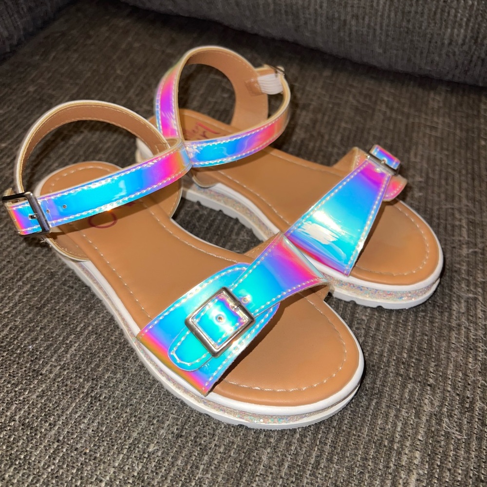 Olivia Miller Holographic/Iridescent Sandals with Adjustable Straps